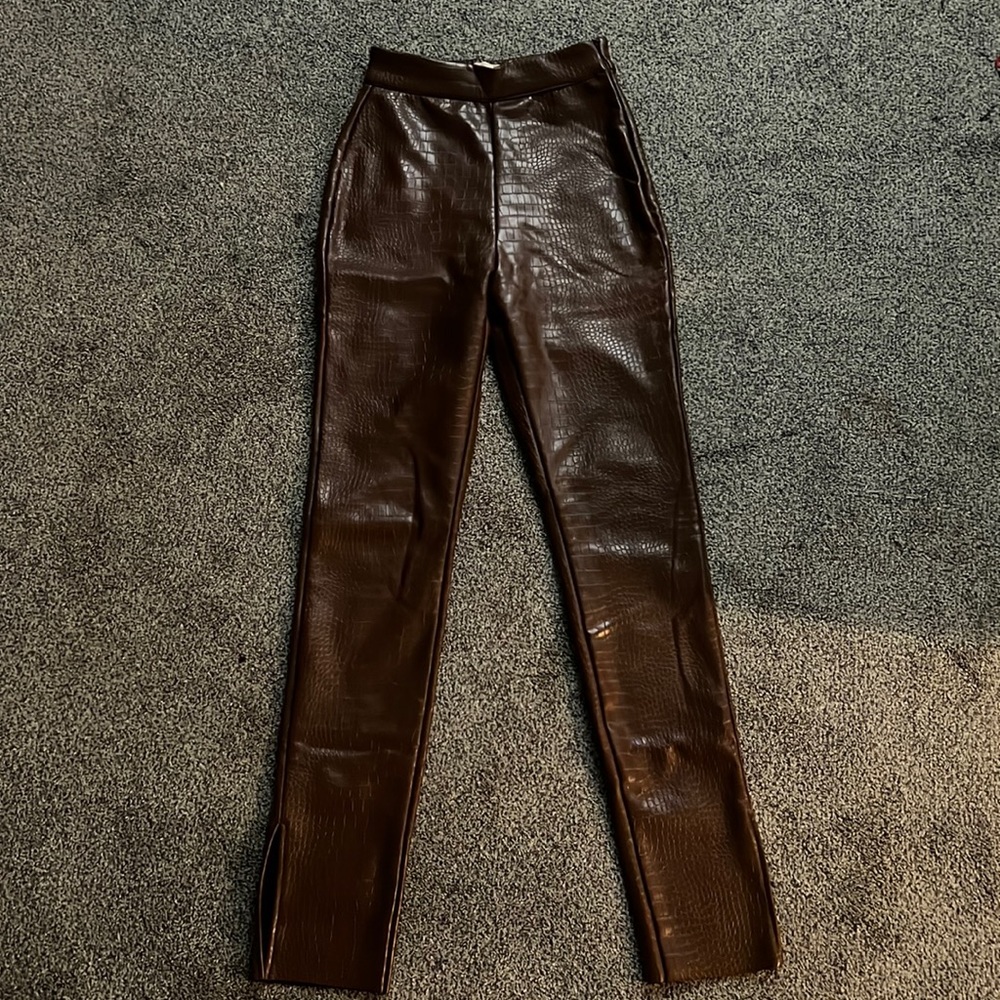 Faux Leather Brown Croc Pants
